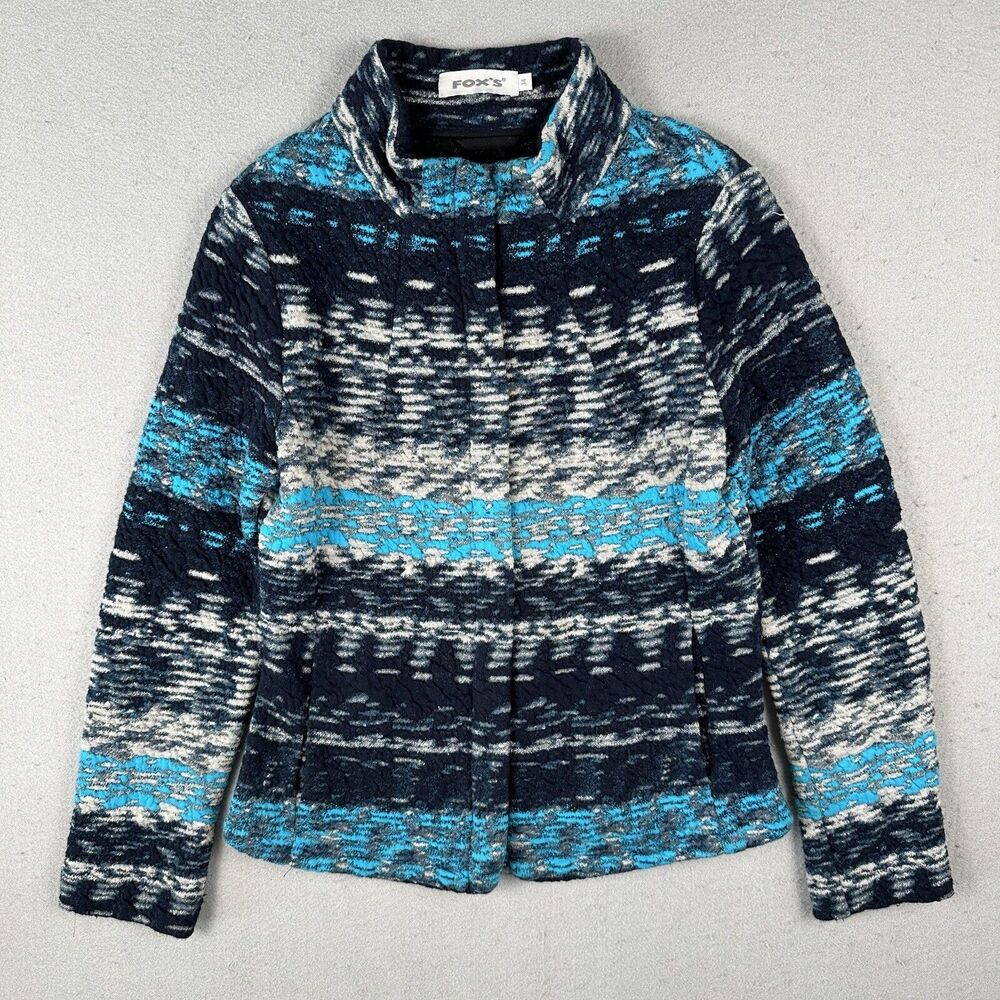 Fox’s Europe Knit Jacket Women’s 34 Blue Cotton‎ Art To Wear Long Sleeve Pockets